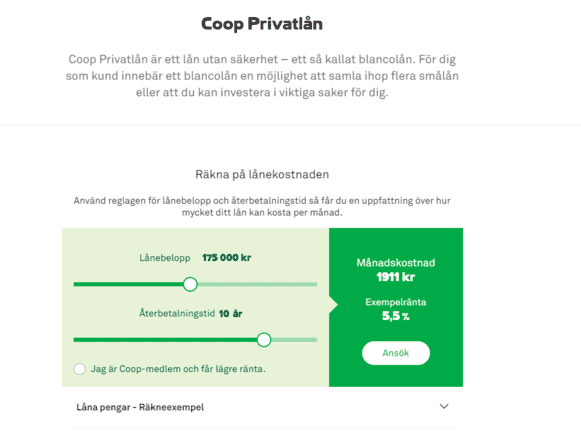 Coop Privatlånskärmdump