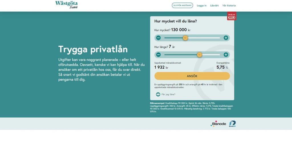 Wästgöta Finansskärmdump